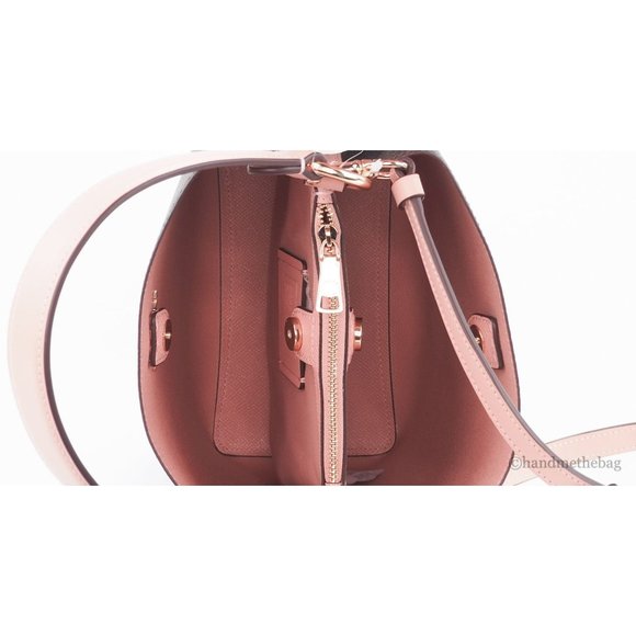 NWT Coach Small Brown Signature Canvas Shell Pink Town Bucket Crossbody Bag NEW - Picture 7 of 9